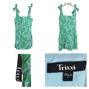 Trixxi Green and White Floral Tie-Shoulder Sundress